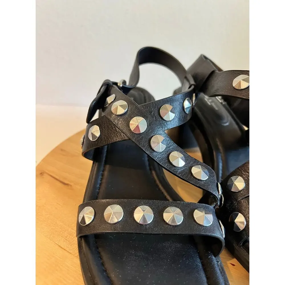 Rag & Bone Black Genuine Leather Silver Studded Chunky Sandal Size 7.5-8 / 38
